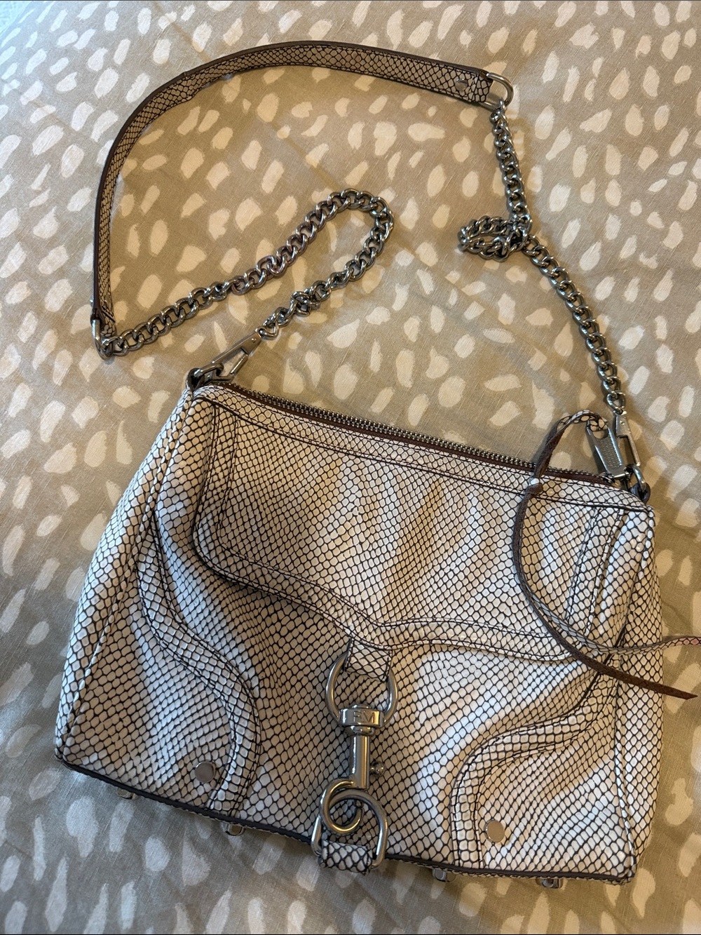Rebecca Minkoff Silver Snake-Print Chain Crossbody